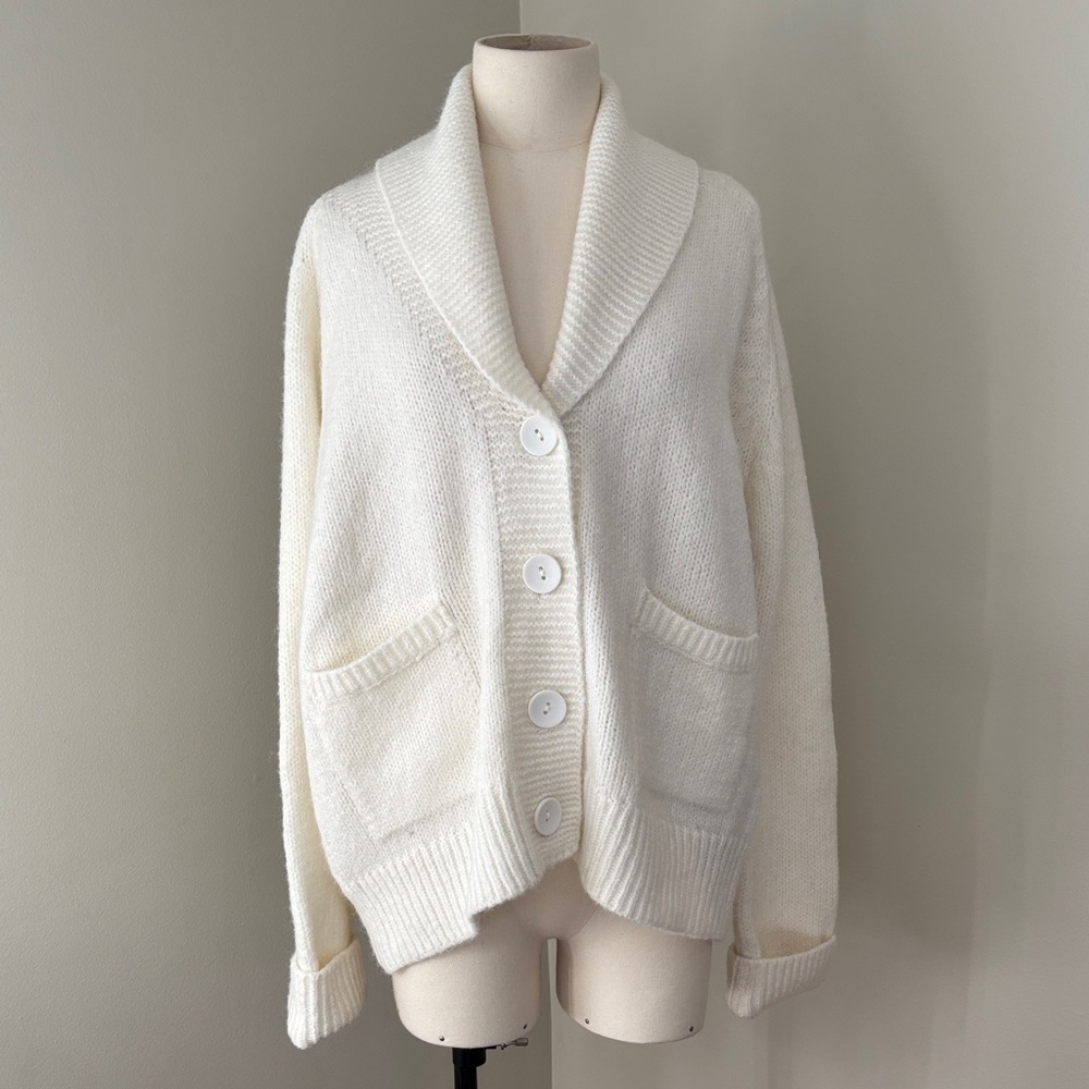 RD Style “Apres” Ivory Shawl-Collar Oversized Cardigan